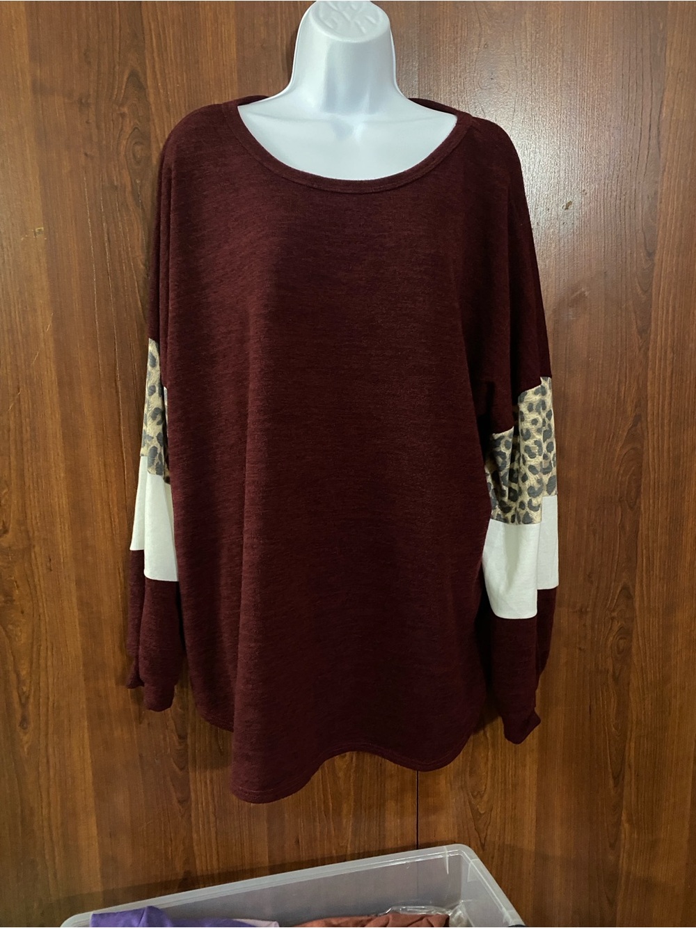 Heimish USA Burgundy Long-Sleeve Pullover with Leopard Accent top